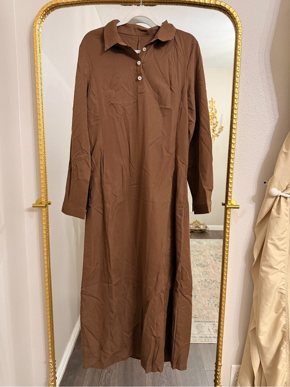 SHEIN Brown Button-Front Long Collared Maxi Dress